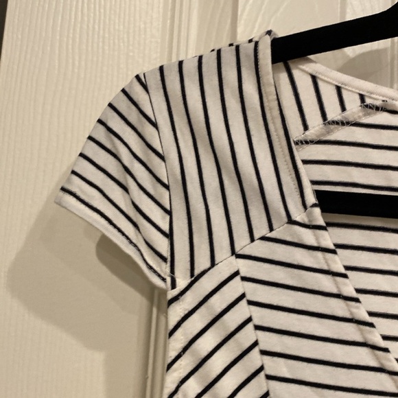 Short-sleeve, Black & White Stripe Mini Dress with keyhole back from Derek ❤️ - Picture 2 of 8